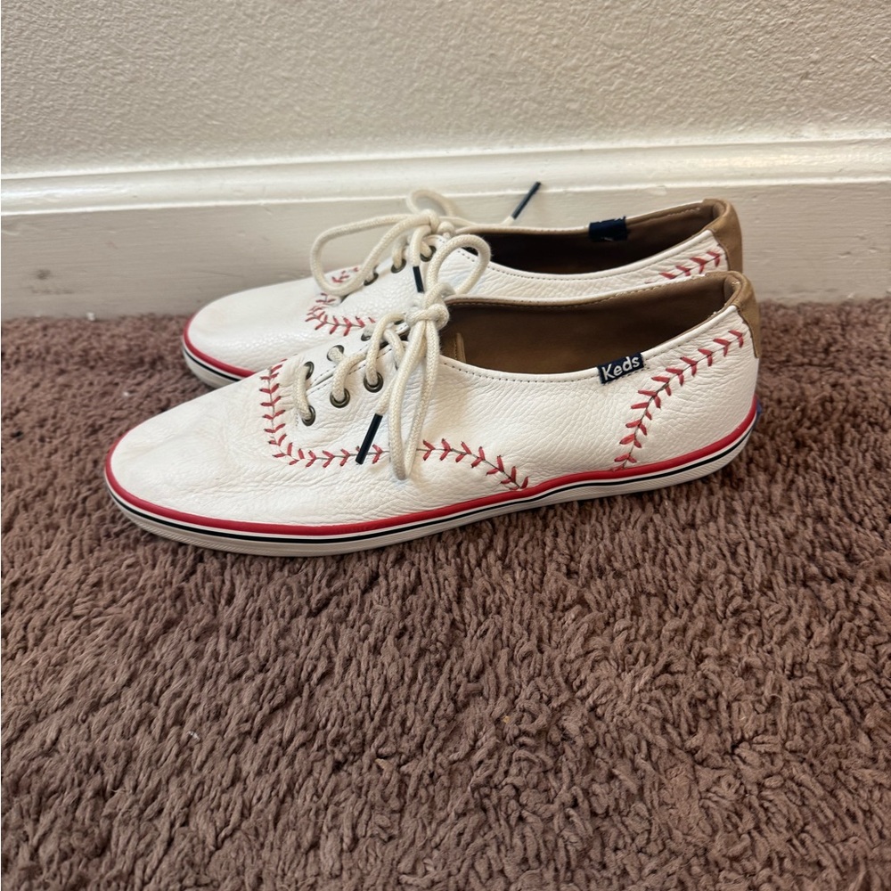 Keds Champion Pennant Leather Sneakers Baseball Shoes White Size 7.5 - Picture 5 of 9